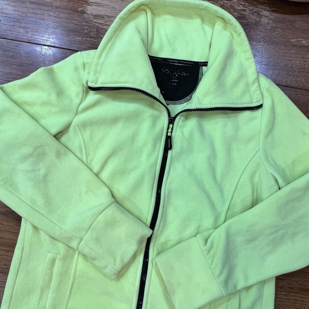 Calvin Klein Performance Full Zip Fleece Jacket Womens Size Large Neon Green